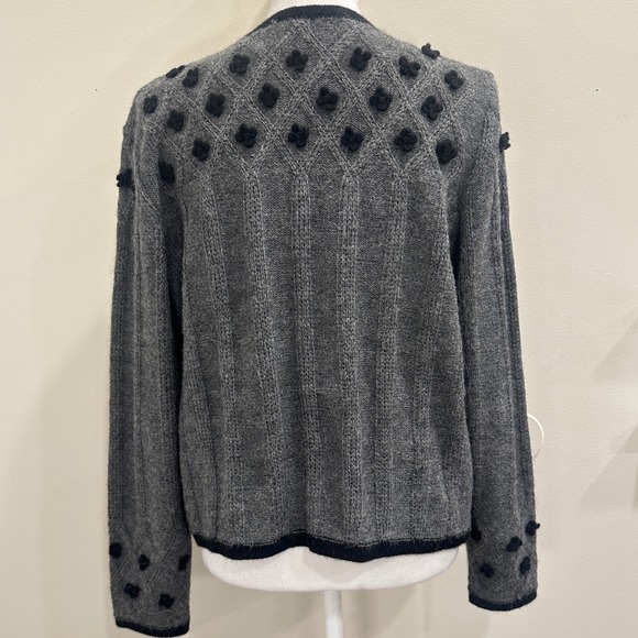 Deirdre McGuire Alpaca Wool Cardigan Gray Black Floral 3D Knit Ireland Cottage L - Picture 2 of 12